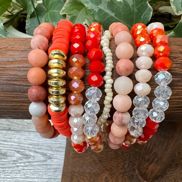 Colorful Boho Chic Stacked Bracelet Set of Ten- Summer Layered Bead Bracelets Se - Picture 8 of 11